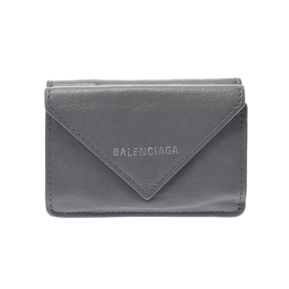 BALENCIAGA Paper Wallet Gray Leather Tri fold